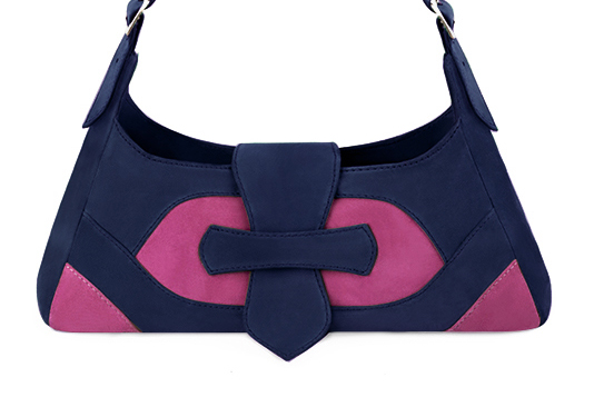 Dress handbag in navy blue and fuchsia pink leather - Profile view